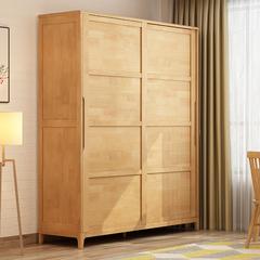 一米色彩 衣柜 实木衣柜 北欧日式推拉两门衣橱 滑门 小户型简约现代木质卧室家具 原木色
